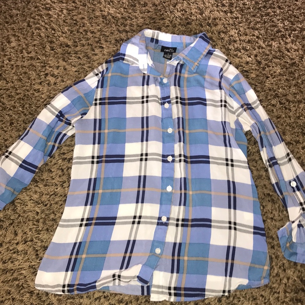 Blue and White Plaid Button Up shirt. Rue 21. S